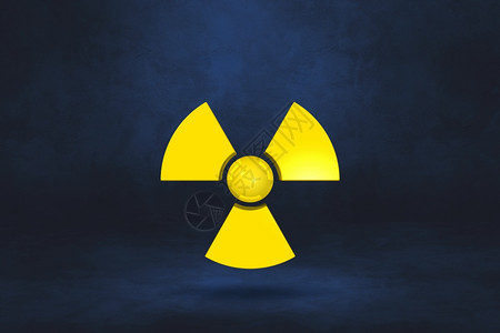 在深蓝色工作室背景上隔离的放射符号3d插图深蓝色工作室背景上的放射符号图片
