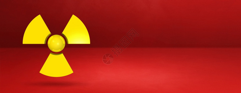 红色工作室背景横幅上的放射符号3D插图红色工作室背景横幅上的放射符号图片