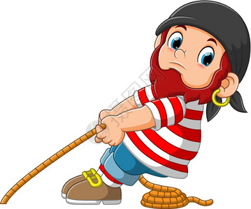 剑孩子海盗拉绳子卡通人物插画
