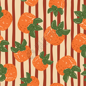 随机无缝涂鸦图案带有橙色的persimon装饰品条纹背景用于织物设计纺品印刷包装封面矢量说明装饰品条纹背景图片