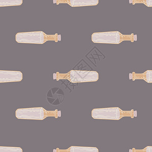 用于织物设计纺品印刷包装封面矢量说明的老式无缝涂鸦图案用手画的药瓶形状灰色背景图片
