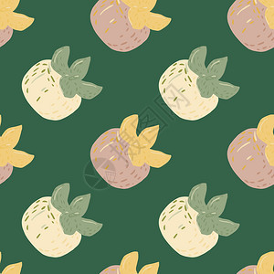 美味无缝食品模式配有persimon装饰品绿色背景的简单新鲜水果用于织物设计纺品印刷包装封面矢量说明装饰品绿色背景的简单新鲜水果图片