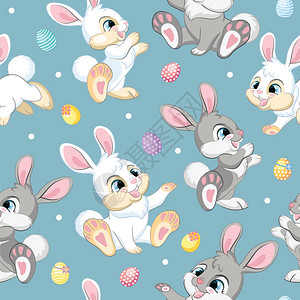 无缝模式灰白两种颜色的卡通兔子形象插画背景图片