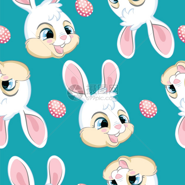 无缝模式不同方向的卡通兔子头像插画图片