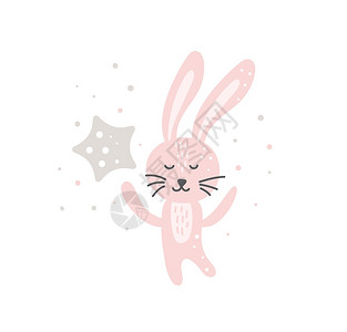 有趣的小兔子与明星可爱的幼兔在扫描鸟风格的设计中梦想兔子圆形涂鸦矢量说明梦有趣的小兔子与明星可爱的育婴艺术梦想兔子圆形的的小兔子图片