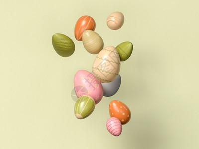 3d插图以孤立背景不同颜色和形态的东方蛋快乐的东方人概念图片