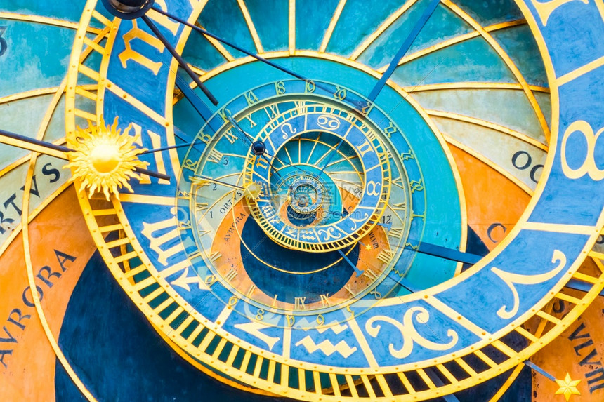 基于天文时钟的浮化效应背景与占星学幻想时间和魔法有关的概念抽象设计图片