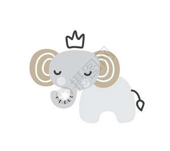 拟人化带皇冠的卡通大象形象插画图片