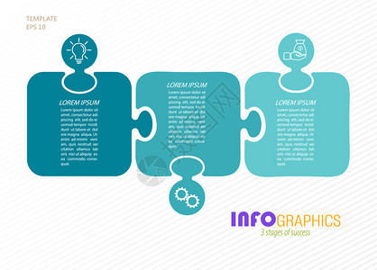 具有象形图的地3个业务阶段培训营销或财务成功的模板图片