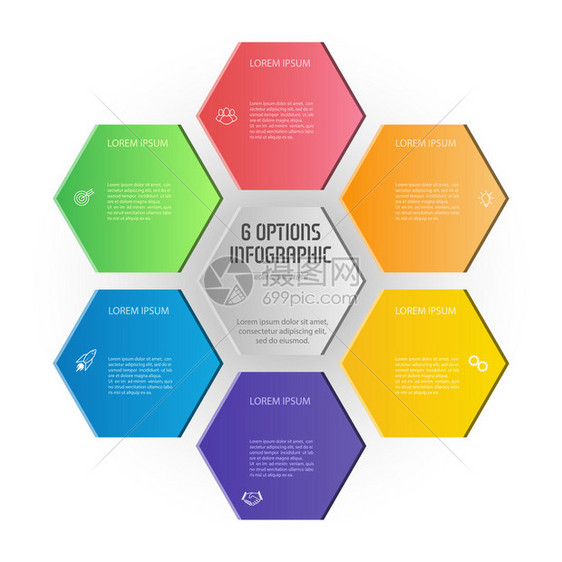 六边形图表三角分为6个部业务战略项目开发时间表或培训阶段平板设计图片