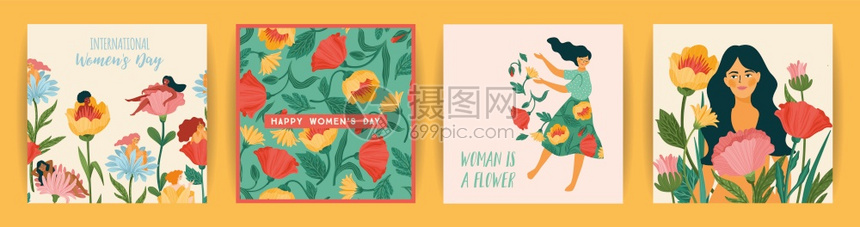 国际妇女日一套带可爱女病媒模板以及供卡片海报传单和其他用户使的鲜花国际妇女日一套带可爱女病媒模板以及供卡片传单和其他用户使的鲜花图片