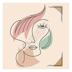 抽象女肖像细线最小的风格平面设计图片素材