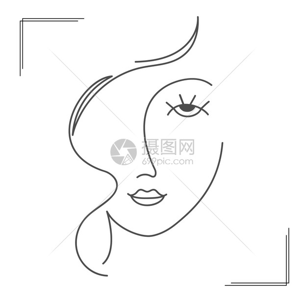 抽象女肖像细线最小的风格平面设计