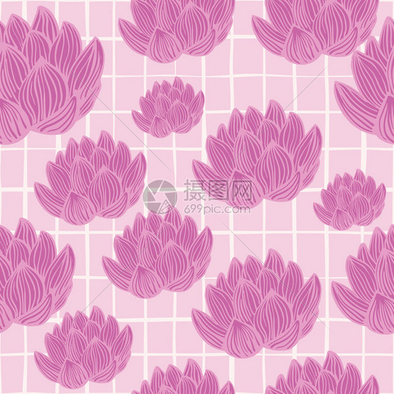 粉红色等宽莲花形状的随机无缝亮光图案彩色背景用于织物设计纺品印刷包装覆盖矢量说明的装饰背景彩色图片