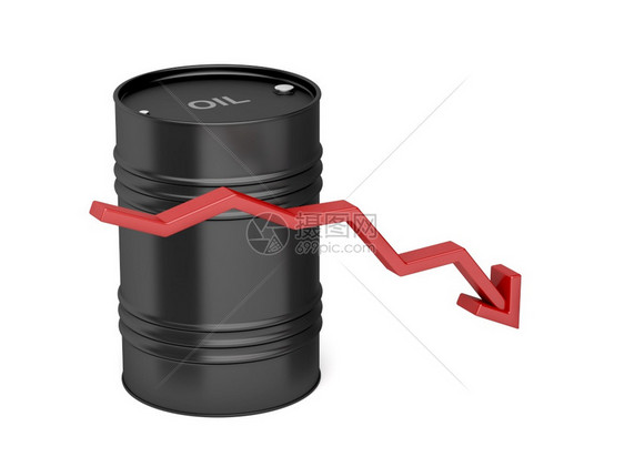 油价下跌红箭和油桶的概念形象图片