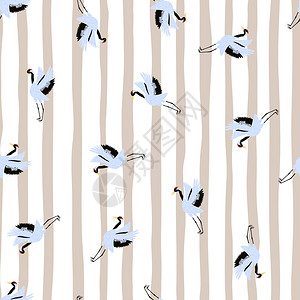 背景设计用于织物纺品印刷包装封面矢量说明随机的小蓝鹤鸟在插画