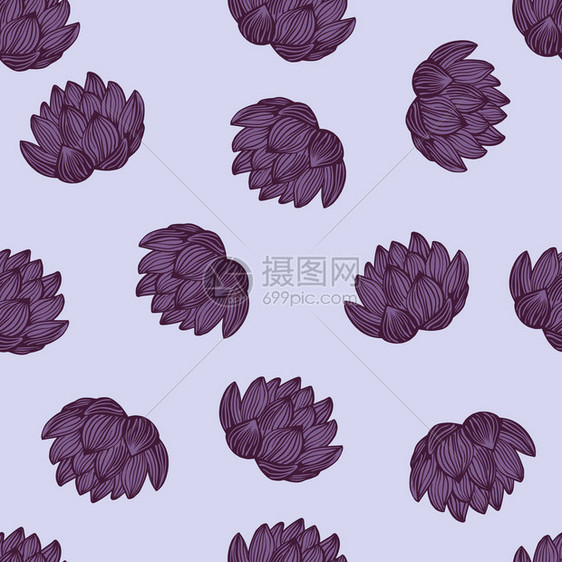 紫色轮廓莲花随机打印无缝模式带浅色背景的彩花卉织物设计纺品包装封面的饰背景矢量说明图片