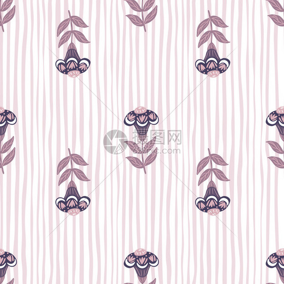 面糊光调色无缝带有紫色民俗花朵元素条纹背景图片