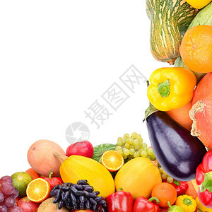 白色背景上的蔬菜和水果框架复制空间顶部视图文本自由空间图片