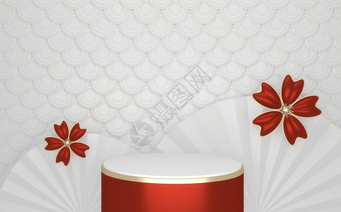 红色的日本讲台显示化妆品几何式的日本雅潘风格3d背景图片