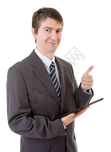 商人用平板电脑拇指图片