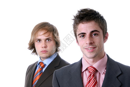 两个年轻商人画白色的肖像专注对男人图片