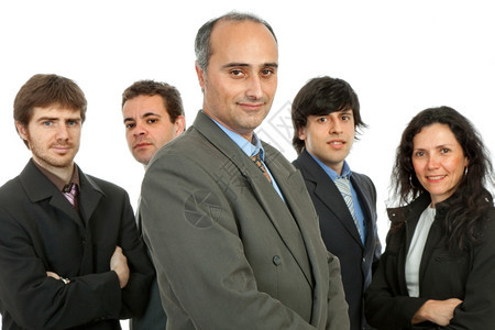 商业团队孤立于白人背景关注第一人图片