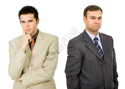 两个年轻商人画白色的像专注对男人图片