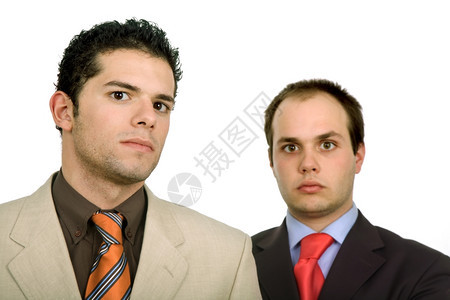 两个年轻商人画白色的肖像关注左边的男人图片