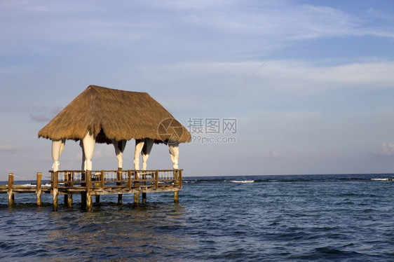 在墨西哥Yucatn半岛的criben海的木头码图片