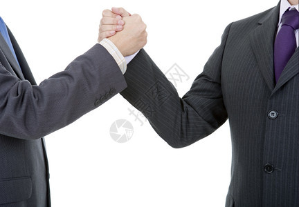 两名商人握手孤立在白人身上图片