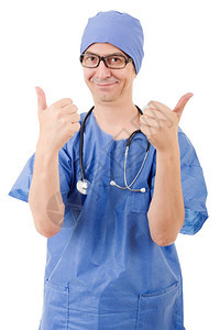 快乐的男医生举起拇指与世隔绝图片