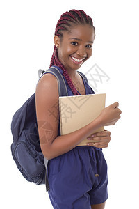年轻快乐的非洲女学生孤立在白色背景上图片