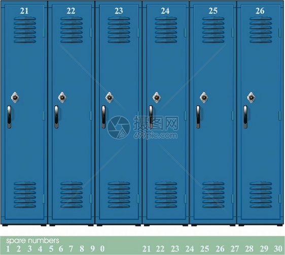 蓝色学校空置物柜配有组合锁和备用编号图片