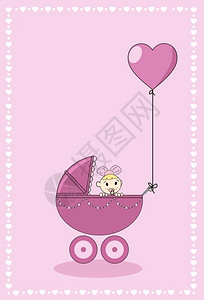 婴儿车中的女有耳形气球背景图片