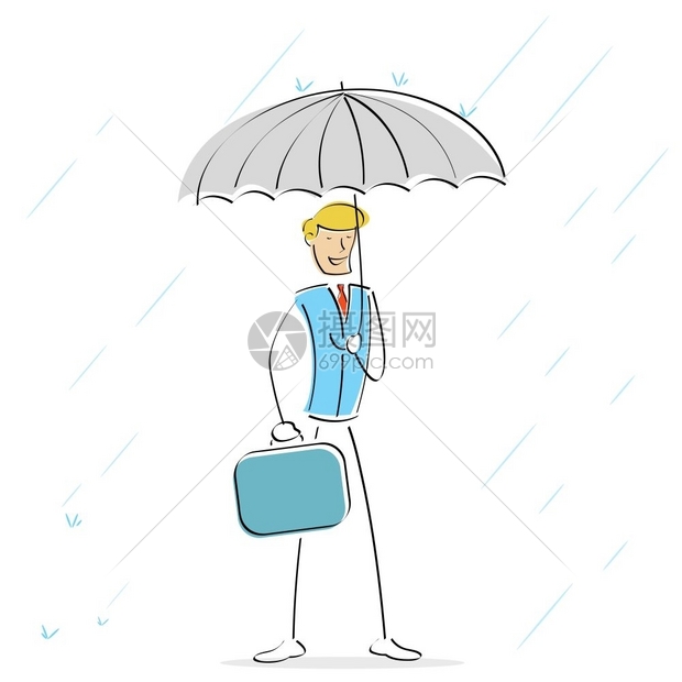 说明在雨季持伞的病媒男子站立于雨季图片