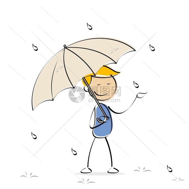 雨天持伞的矢量儿童插图图片