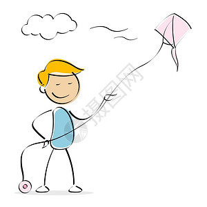 以孤立背景在天空中飞行风筝的矢量儿童插图图片