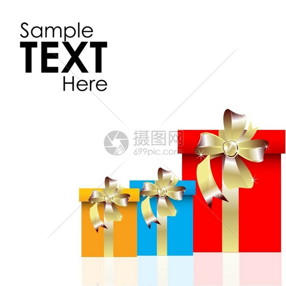 一组带有样本文字的孤立背景矢量礼品盒插图图片
