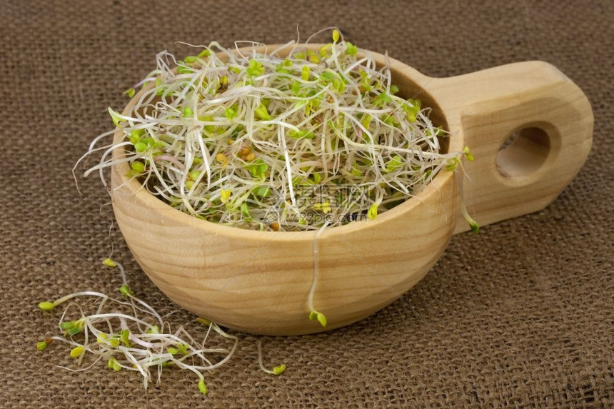 花椰菜萝卜和青柳树芽在一个木制生锈的碗里布丁背景高清图片下载 正版图片 摄图网