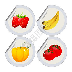 白色背景的水果和蔬菜贴纸图片