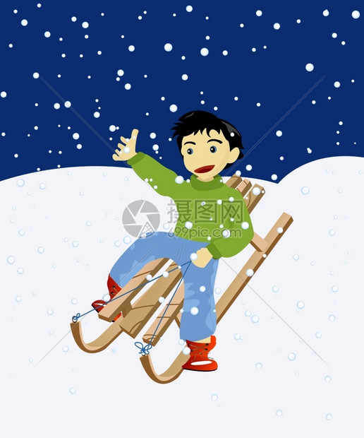 快乐的孩子在木雪橇上图片