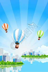 商业城市与热气球图片