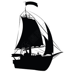 在白色背景上隔离的小型帆船轮光影前景图画设计图片