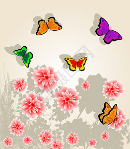 鲜花和蝴蝶图画抽象艺术背景图片