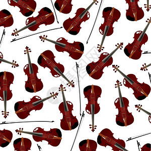 带红小提琴和弓的无缝背景图片