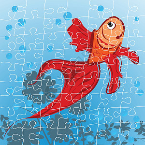 可编辑的红鱼拼图组合对象图片