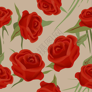 无缝红玫瑰背景图案背景图片