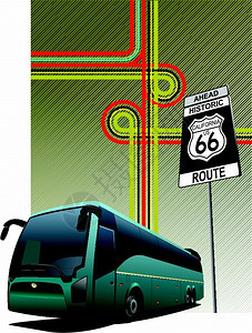 绿色大型公共汽车矢量插图图片