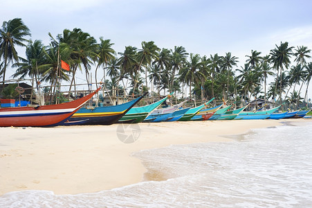 海洋滩上传统的轮式渔船图片
